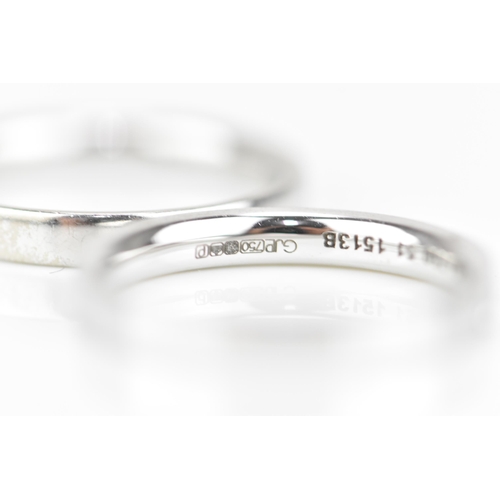 297 - Georg Jensen- Two 18ct white gold bands, one set with nine interspersed  brilliant cut diamonds, siz... 