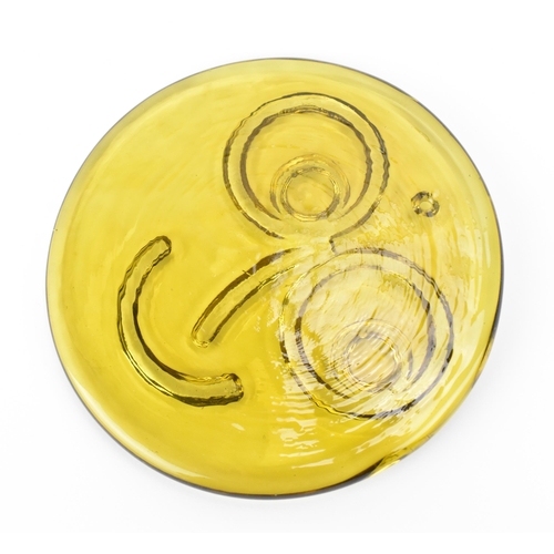 9A - A rare Whitefriars glass smiley face suncatcher, designed by Alfred Fisher, in translucent yellow gl... 