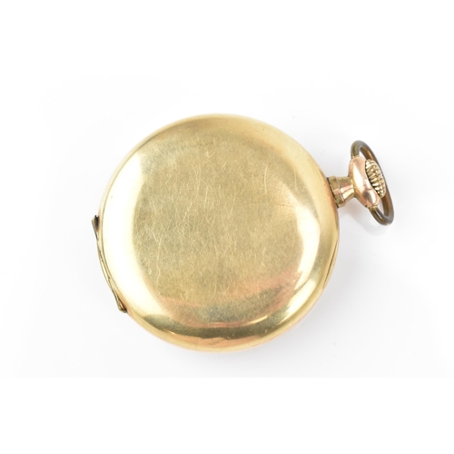 32 - An Omega, early 20th century gold plated, open faced pocket watch, circa 1925, having a white enamel... 