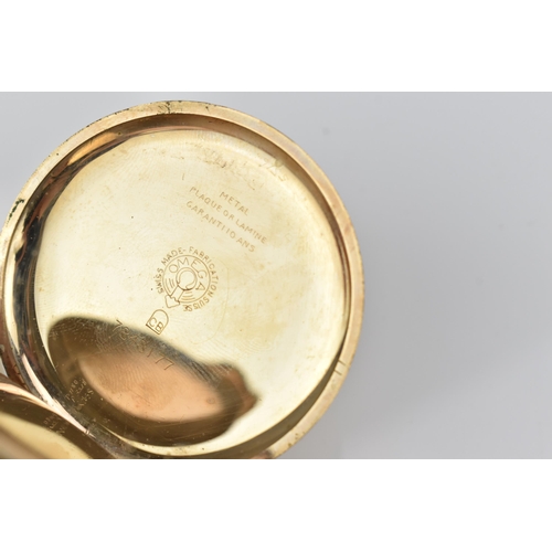 32 - An Omega, early 20th century gold plated, open faced pocket watch, circa 1925, having a white enamel... 