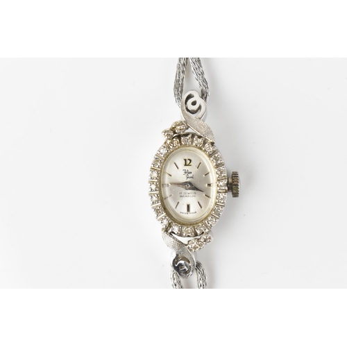 60 - A Filippe Girard manual wind, ladies 14k stamped white gold cased wristwatch inset with 24 diamonds,... 