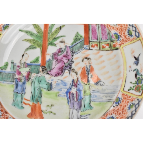 16 - A Chinese Famille Verte porcelain plate, 19th century, Qing dynasty, depicting a scene of two childr... 