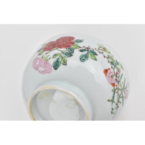 18 - A Chinese Famille Rose porcelain bowl, 18th century, Yongzheng period, with enamelled floral decorat... 