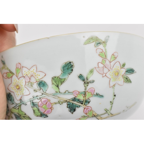 18 - A Chinese Famille Rose porcelain bowl, 18th century, Yongzheng period, with enamelled floral decorat... 