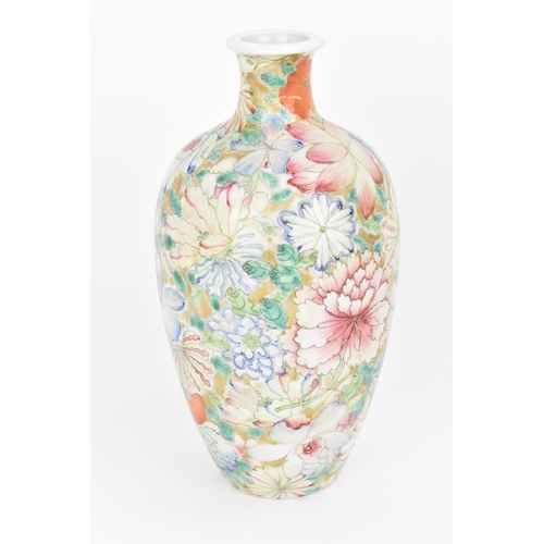 20 - A Chinese mille fleurs vase, Republic period, of ovoid shape decorated with large blooms and foliage... 