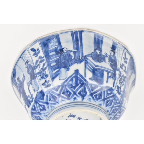 3 - A Chinese polylobed blue and white Ming style bowl, 18th century, the exterior with figural scene th... 