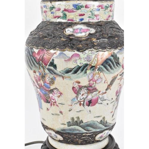 5 - A Chinese Famille Rose crackled vase, 19th century, late Qing dynasty, altered into a lamp, the body... 