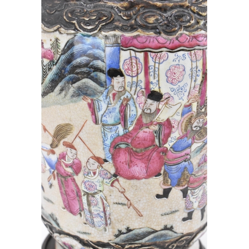 5 - A Chinese Famille Rose crackled vase, 19th century, late Qing dynasty, altered into a lamp, the body... 