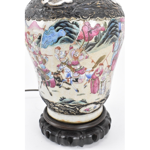 5 - A Chinese Famille Rose crackled vase, 19th century, late Qing dynasty, altered into a lamp, the body... 