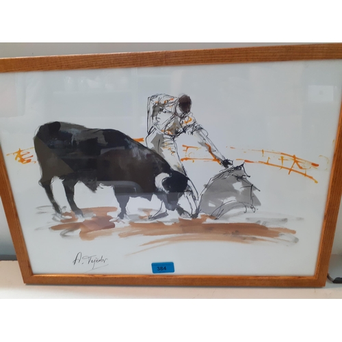 263 - A. Tejador-A matador, pen and ink wash on canvas, signed lower left hand corner, in an oak frame.
Lo... 