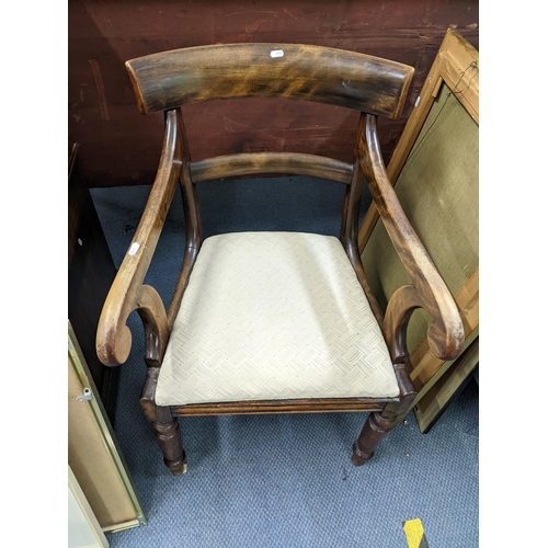 199 - A 19th century bar back chair together with a Georgian mahogany corner cabinet having single glazed ... 