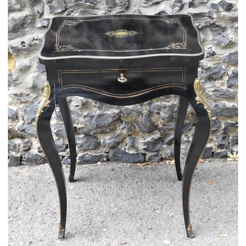 424 - A Napoleon III ormolu mounted ebonised dressing table, in the Louis XV style with brass inlaid top a... 