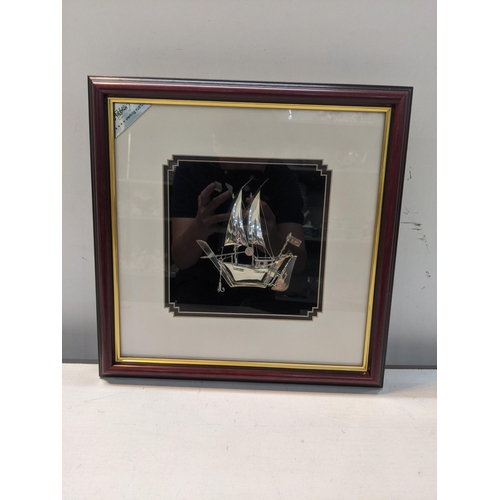 123 - A framed and glazed 925 sterling silver boat Location: 1:1