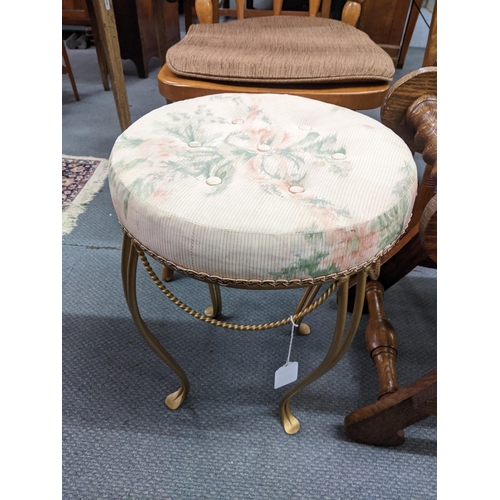 156 - Mixed furniture to include an oak stool with barley twist supports, French gilt stool and two chairs... 