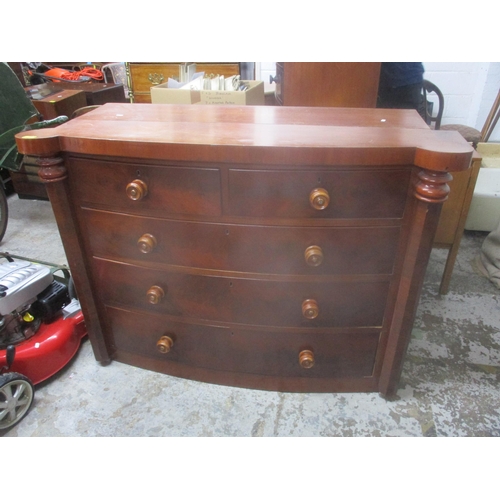 170 - A Victorian mahogany bow fronted chest of drawers of two sort and three long drawers, 98cm h x 132.5... 