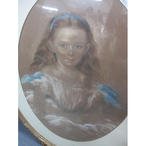 175 - A 19th Century portrait of a young girl 64 x 48.5 in a gilt oval frame 
Location: RAB