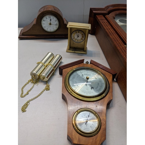 184 - Mixed clocks to include a napoleon mantel clock, a Westminster wall hanging clock, a braced case man... 