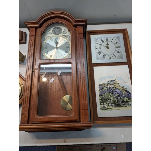 184 - Mixed clocks to include a napoleon mantel clock, a Westminster wall hanging clock, a braced case man... 