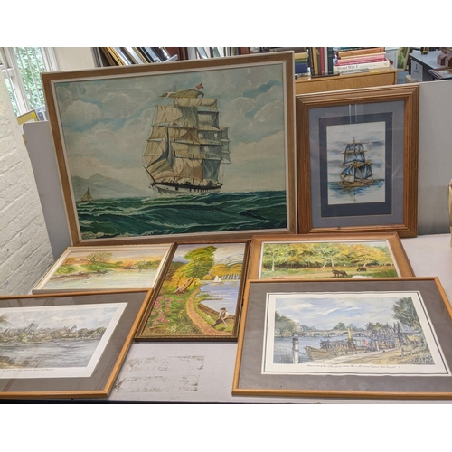 186 - Mixed pictures to include framed and glazed prints depicting Maidenhead Bridge and one other along w... 