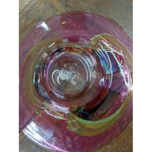 278 - A George Elliot art glass bowl signed to the base along with two glass mushrooms
Location: 3.2