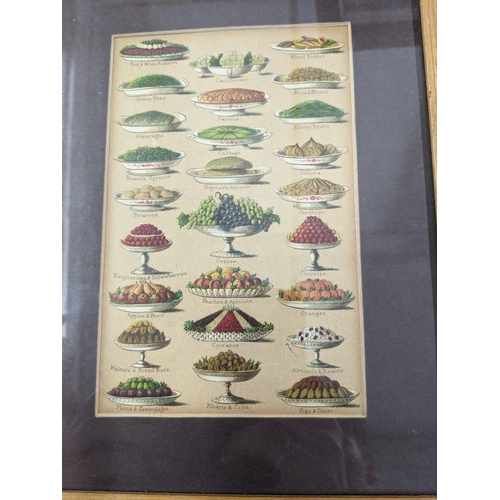 279 - Framed and glazed prints to include three food related prints, three oriental paintings on silk depi... 