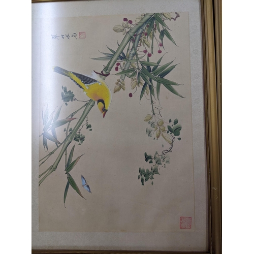 279 - Framed and glazed prints to include three food related prints, three oriental paintings on silk depi... 