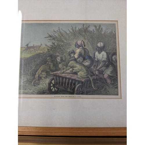 279 - Framed and glazed prints to include three food related prints, three oriental paintings on silk depi... 