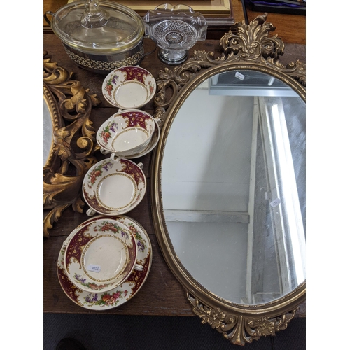 280 - A mixed lot to include two mirrors,  to include a gilt wood carved mirror, a pair of marble lamps, C... 