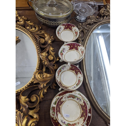 280 - A mixed lot to include two mirrors,  to include a gilt wood carved mirror, a pair of marble lamps, C... 