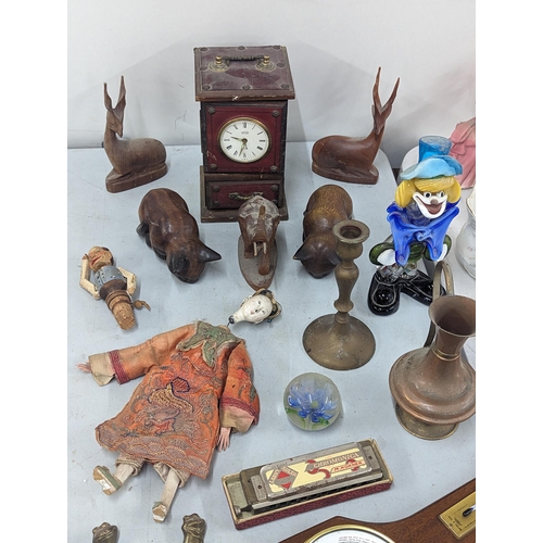 38 - A mixed lot of household ornaments to include a Murano Clown, ceramic pose, models and figures, pict... 