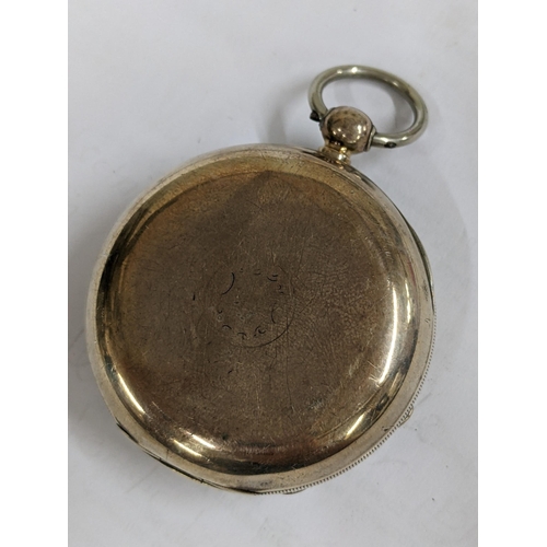 396 - A late 19th century 935 silver open faced pocket watch having a white enamel dial and black Roman nu... 