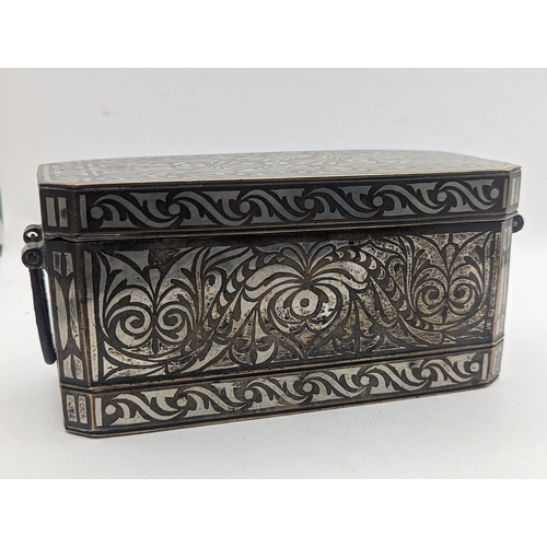 407 - A late 19th/early 20th century bronze and silver coloured inlay Philippines betel leaf box A/F 7.3cm... 