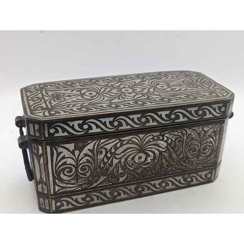 407 - A late 19th/early 20th century bronze and silver coloured inlay Philippines betel leaf box A/F 7.3cm... 