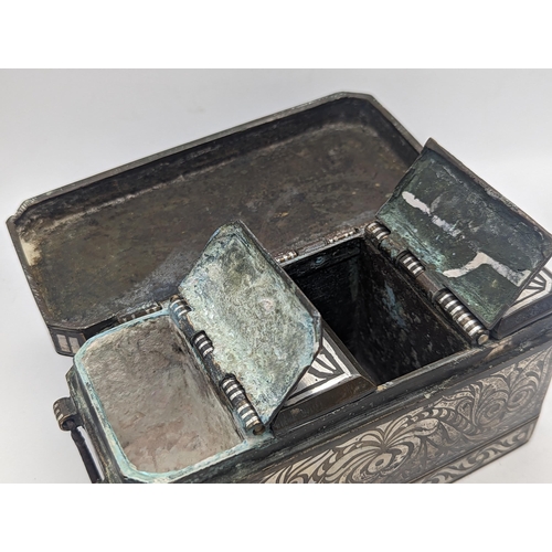 407 - A late 19th/early 20th century bronze and silver coloured inlay Philippines betel leaf box A/F 7.3cm... 