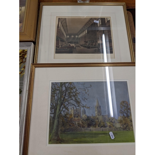 416 - A mixed lot of framed and glazed pictures to include floral tapestries, prints to include 'Dormitory... 