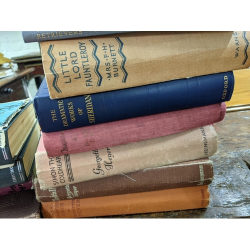 418 - A collection of hardback books to include Vanity Fair Thackeray, The Founding Georgette Heyer, Treas... 