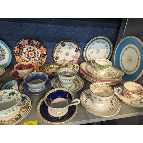 446 - A mixed quantity of ceramics to include a collection of Victorian and later teacups and saucers to i... 