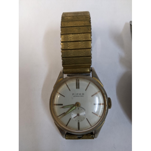 60 - A 1950/60s Piper Swiss gents wrist watch, gold coloured batons on a cream dial with off set seconds ... 