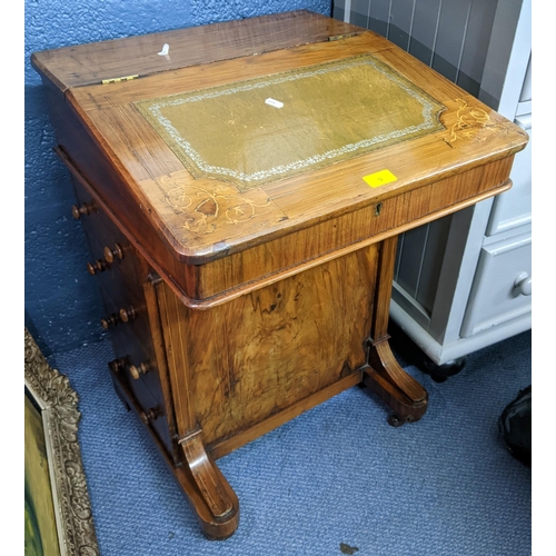 9 - A Victorian walnut Davenport having string inlaid green leather top and four drawers 74.5cm h x 53cm... 