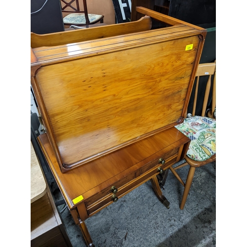 349 - A pair of Bevan and Funnel yew wood lamp tables, one side drawer and one blind drawer, square legs u... 