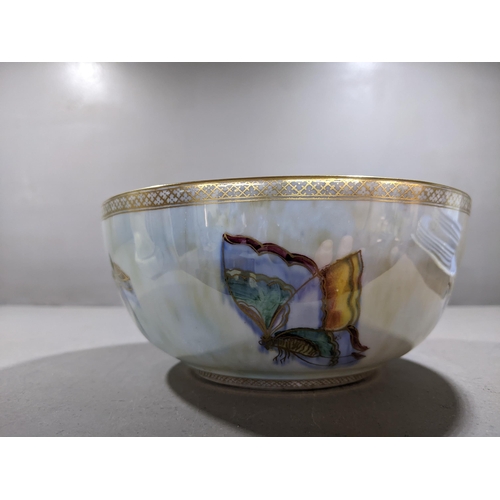 56 - A Wedgwood fairyland lustre ware bowl decorated with butterflies and moths to the exterior, the oran... 