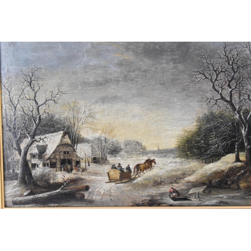 497 - After Aert Van Der Neer (1603/04-1677) Dutch
depicting a winter scene with horse drawn sleigh, proba... 