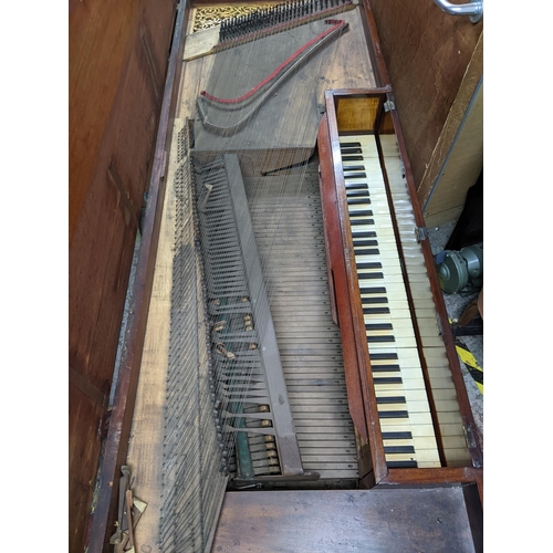 177 - A 19th century Joseph Strickland mahogany cased square piano with ivory keys on turned legs A/F, cer... 