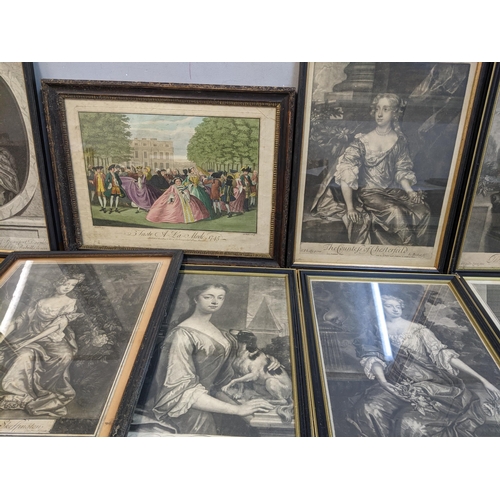 291 - A quantity of framed and glazed 18th/19th century and later engravings of portraits of various Count... 