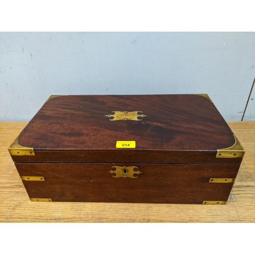 294 - A 19th century military style mahogany writing slope with fitted interior (with key) 15.5cm x 45cm x... 