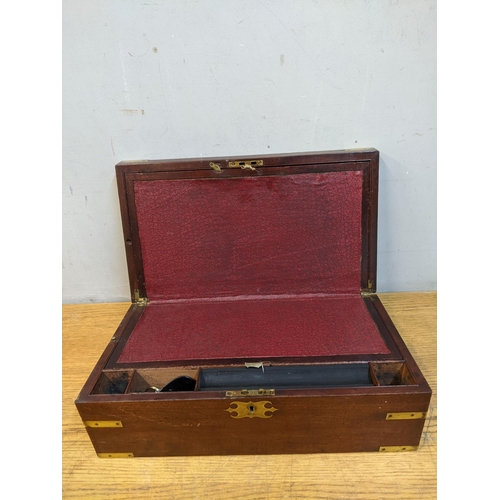 294 - A 19th century military style mahogany writing slope with fitted interior (with key) 15.5cm x 45cm x... 