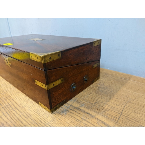 294 - A 19th century military style mahogany writing slope with fitted interior (with key) 15.5cm x 45cm x... 