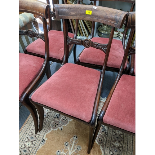 306 - A set of six Regency mahogany bar back dining chairs on sabre front legs
Location: LAB