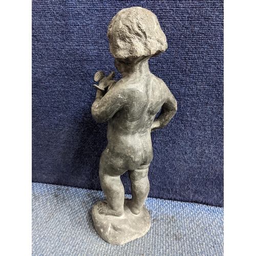 318 - An early 20 century lead sculpture of a putti with a bird resting on its hand, 41cm h
Location: RAB