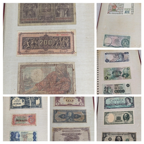 34 - A collection of mixed coins and world banknotes to include British 10 shilling and one pound example... 